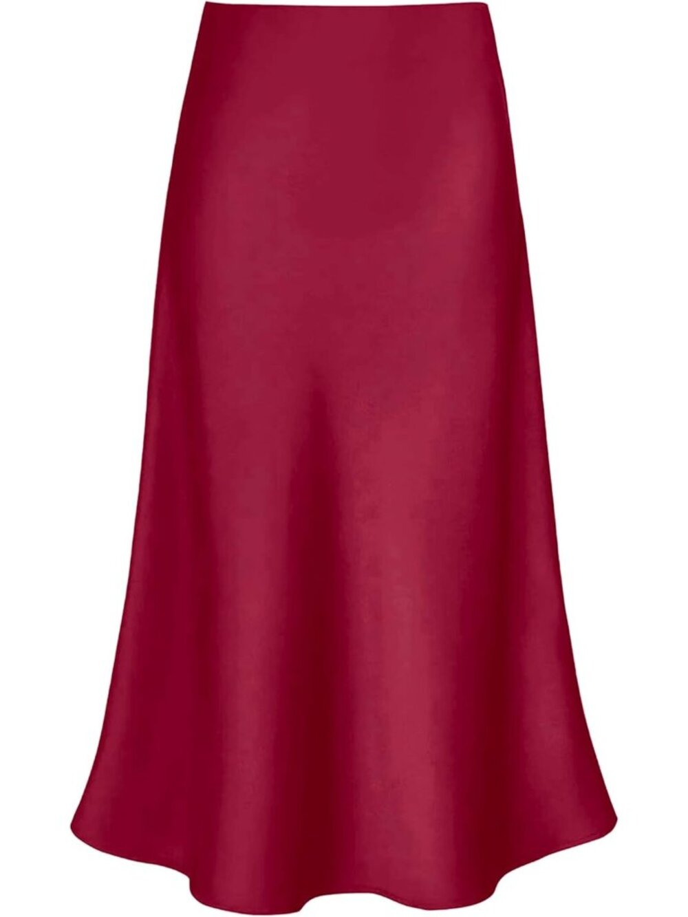 Women's Burgundy Polyester Elastane High Waisted Satin A Line Silk Long Skirt